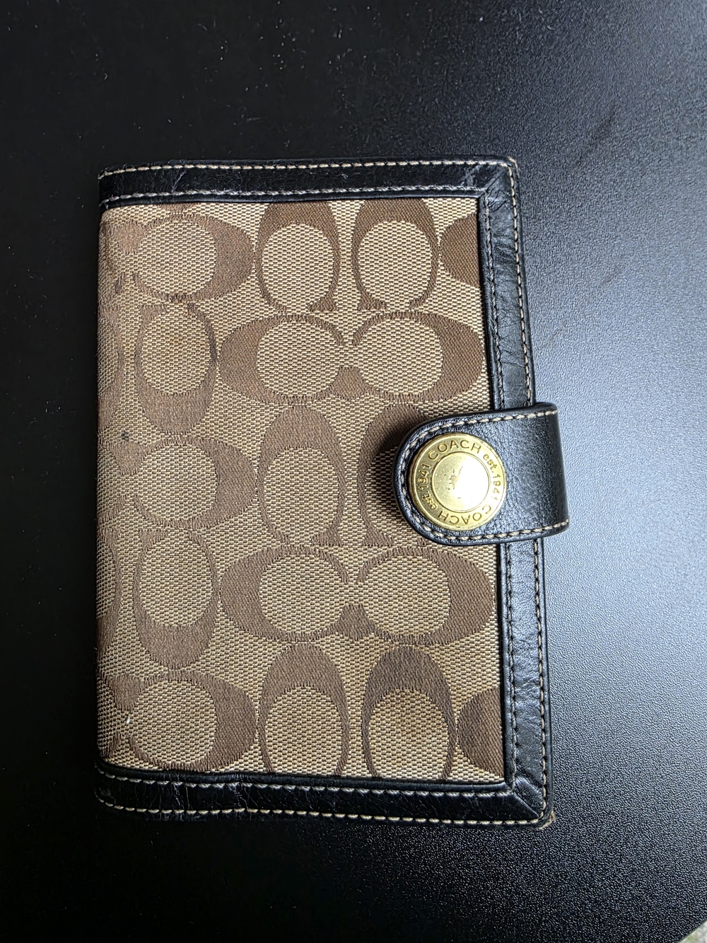 Coach Vintage Handheld Leather and Fabric Wallet Or Passport Holder
